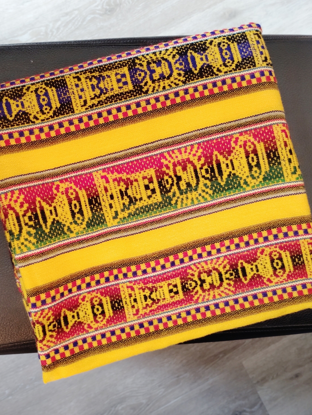 Bright Handwoven Peruvian Tablecloth with Multicolor Pattern